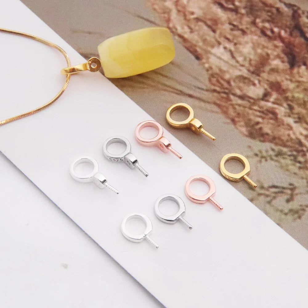 Simple 925 Sterling Silver Round Circle Pendant Pinch Bails Pendant Setting Pinch Bail for Diy Jade Crystals Jewelry Making
