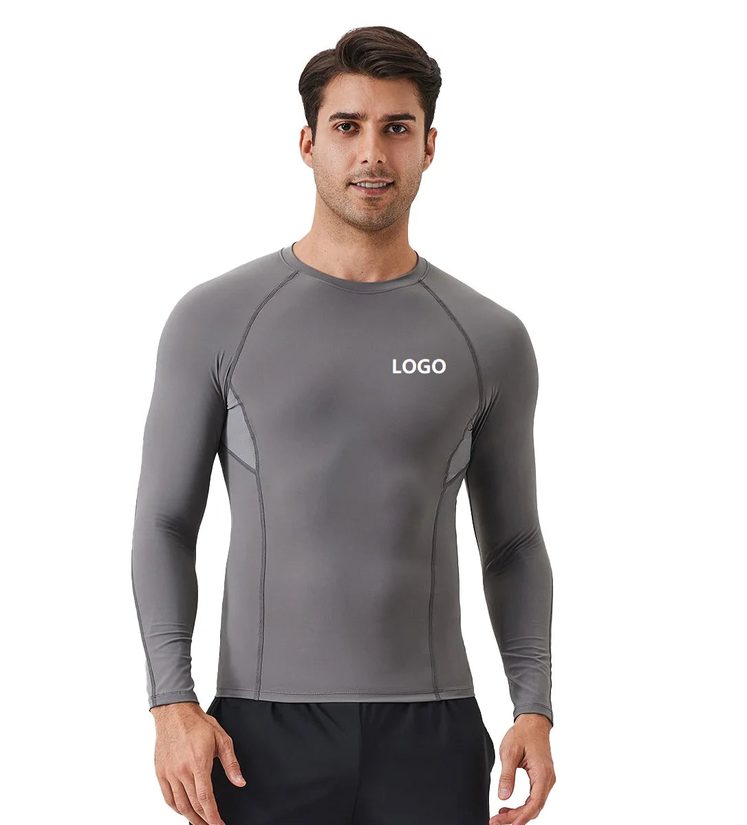 Compression Shirt 75% Nylon 25% Spandex High Elastic Running Basketball Long Sleeve Baselayer Men Sports Fitness T Shirt