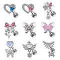 Gaby Women's Gold Plated Surgical Steel Cartilage Studs Silver Earrings with Pink Butterfly Cute Style Helix Face Piercing