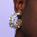 New Fashionable Gold Plated C Shape Full Crystal Rhinestones Luxury Chunky Big Diamond Hoops Stud Earrings Women