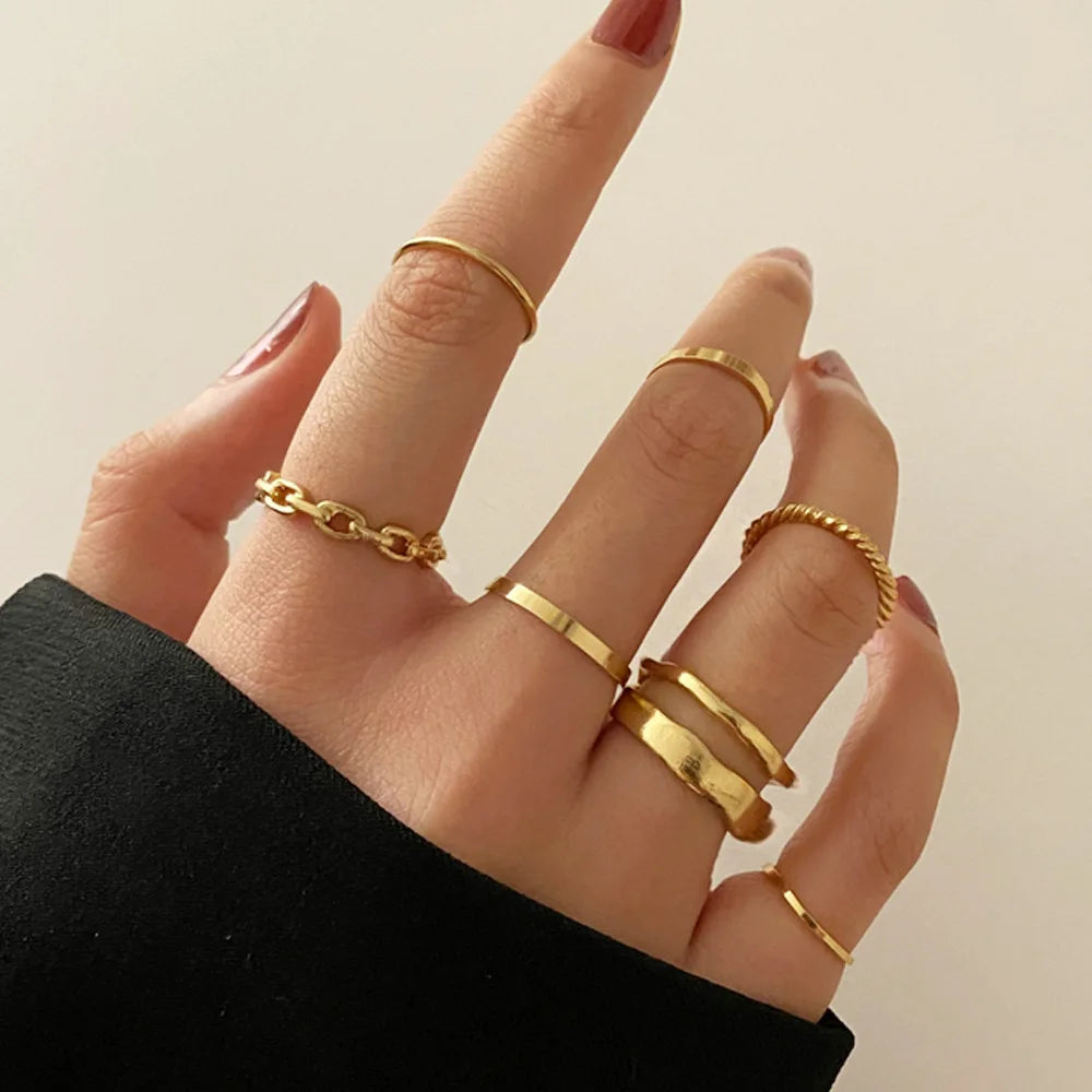 2022 Trendy Jewelry Wholesale Set of Fashion Gold Plated Adjustable Knuckle Rings Women's Metal Circle Alloy Rings