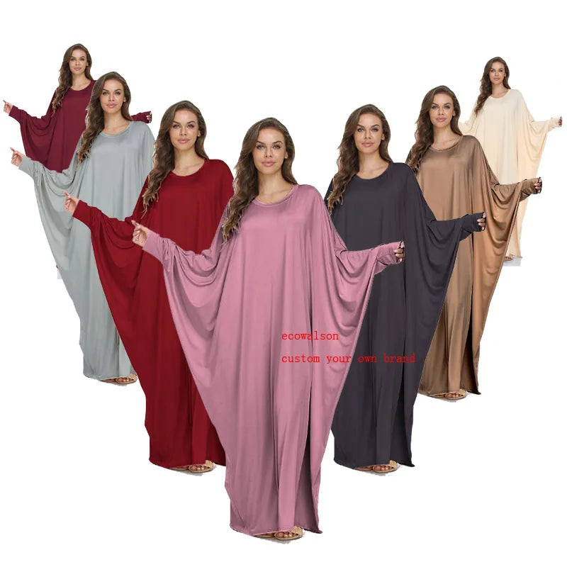 Ecowalson  Muslim  Jilbab Prayer Abaya Dress Batwing Sleeves Islamic Clothing Dubai Saudi Turkish Modesty Casual Hijab