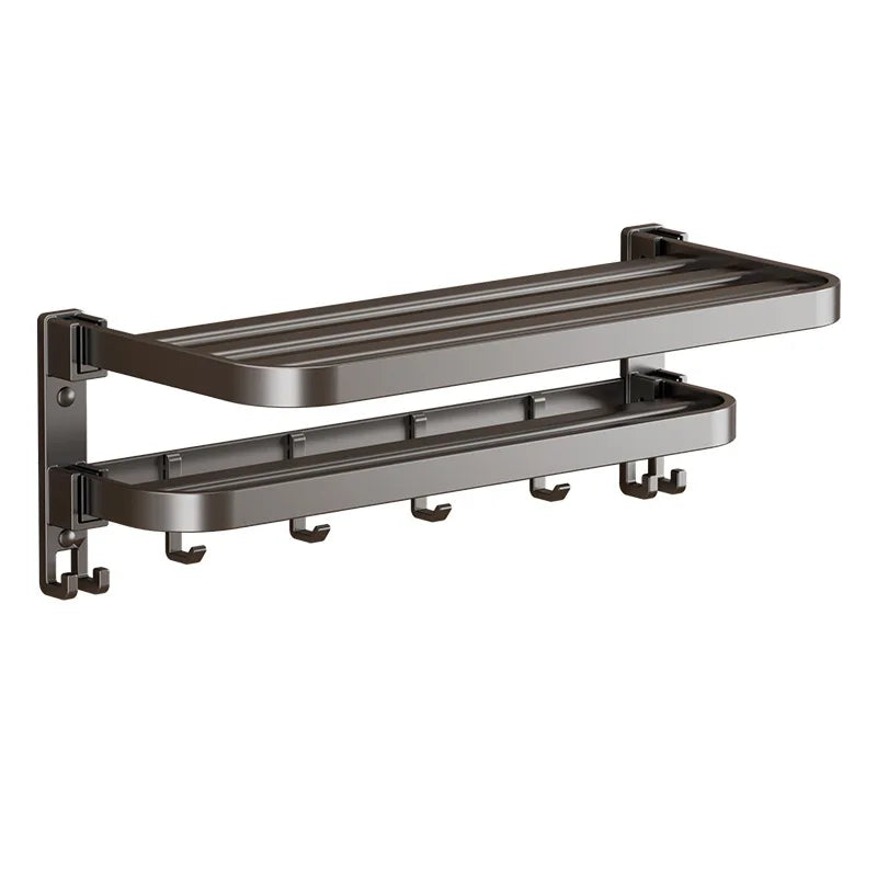 Wall Mounted Double Tier Folding Storage Rack Metal Wall Organizer Aluminum Home Storage Shelf Space Saving Punch Free
