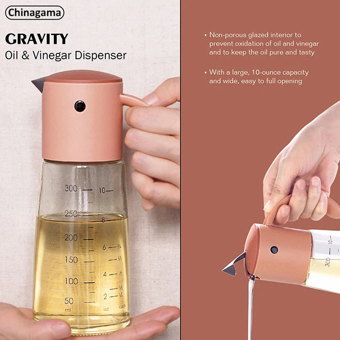 2025 Colorful PP Plastic Measure Gravity Olive Cooking Kitchen Oil and Vinegar Bottle Dispenser with 360ml Glass Jar Leakproof