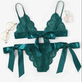New Split Cut Lace Bikini Fashion European and American Sexy Lace Strap Style Three Point Sexy Lingerie with Bow