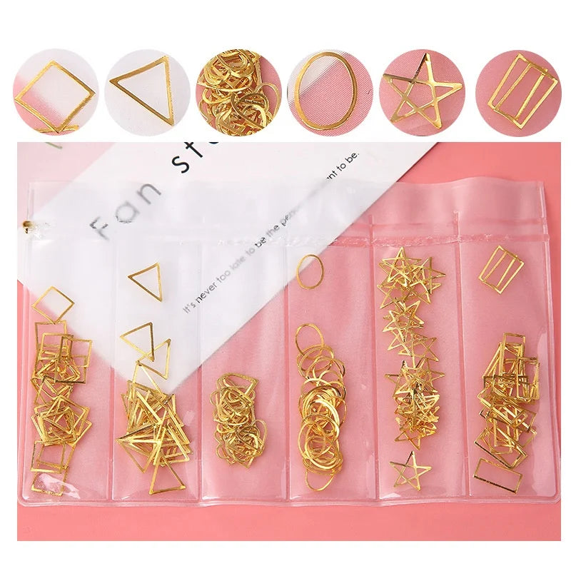 Customs logo Metal Sticker Nail Stone Fruit Shell Star Heart Bow Shape Nail Decoration 3D Luxury Gold Charms Bag Packing