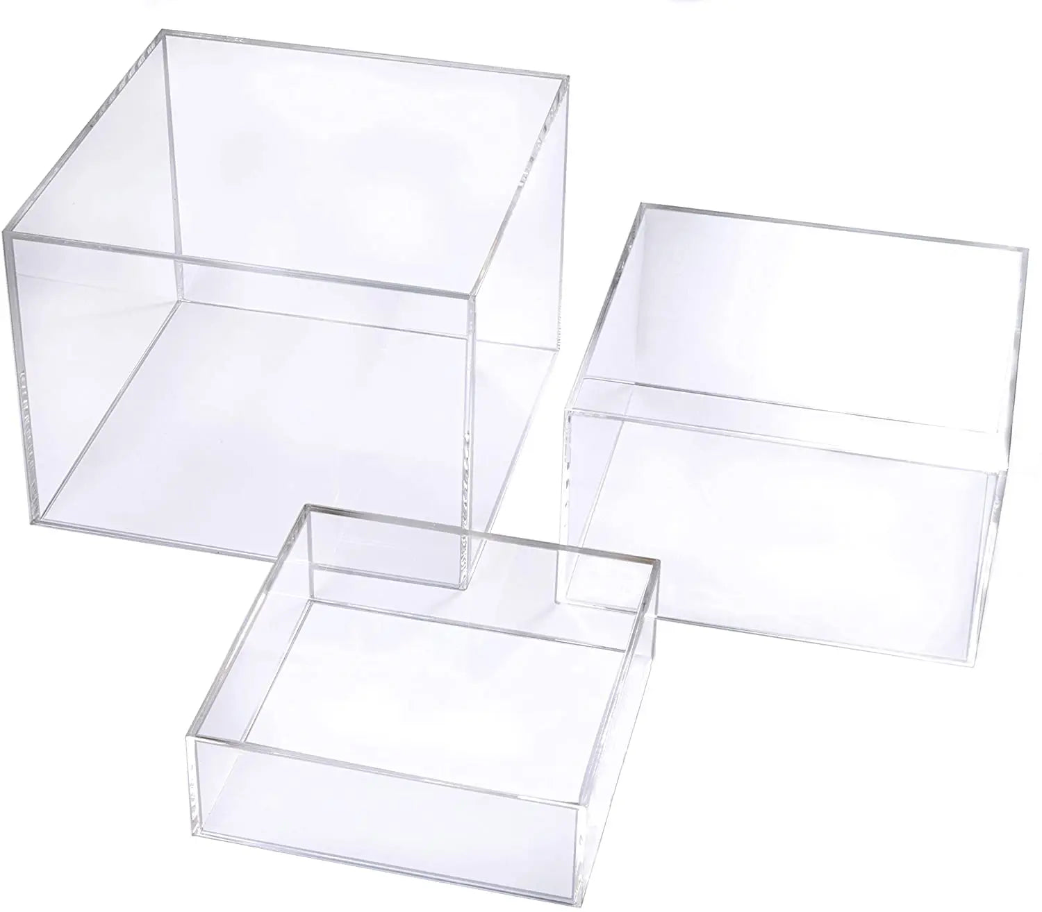 Set of 3 Crystal Clear Acrylic Cube Display Nesting Risers with Hollow Bottoms Transparent Display Racks for Sunglasses