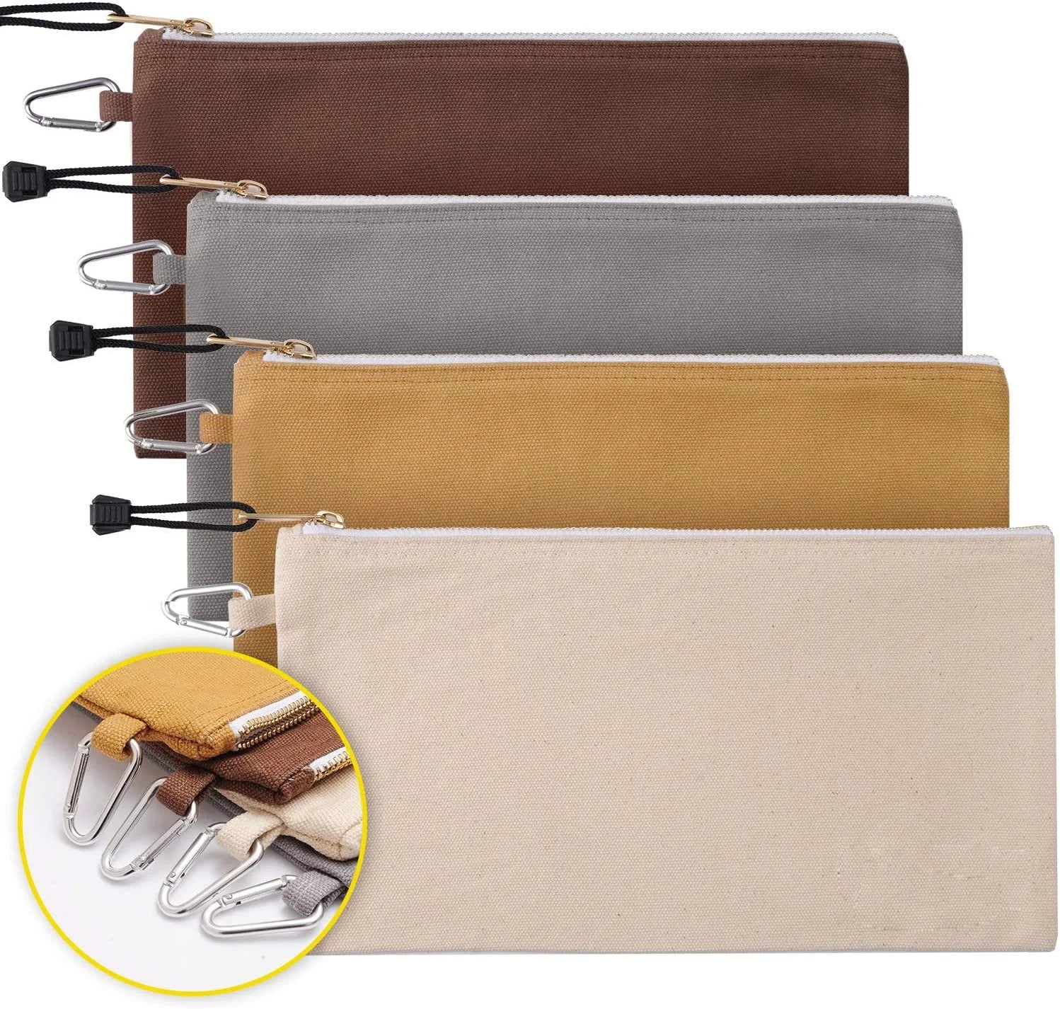 Custom  Large Capacity  Canvas School Student Office Zipper Pencil Cases Bag