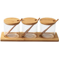 3 Pack Seasoning Containers With Bamboo Lids and Wooden Tray Bamboo Spoons for Spice Containers Glass Spice Jar Set