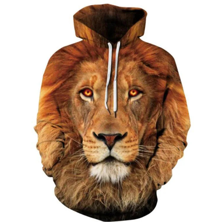 Fashion Animal Print Men Hoodies New 3D Lion Print Hooded Sweatshirt for Spring Street Loose Daily Male Clothing