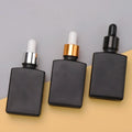 Essential Oil 1oz 30ml Frosted White Black Rectangle Square  Matte Glass Dropper Bottle With Dropper Cap