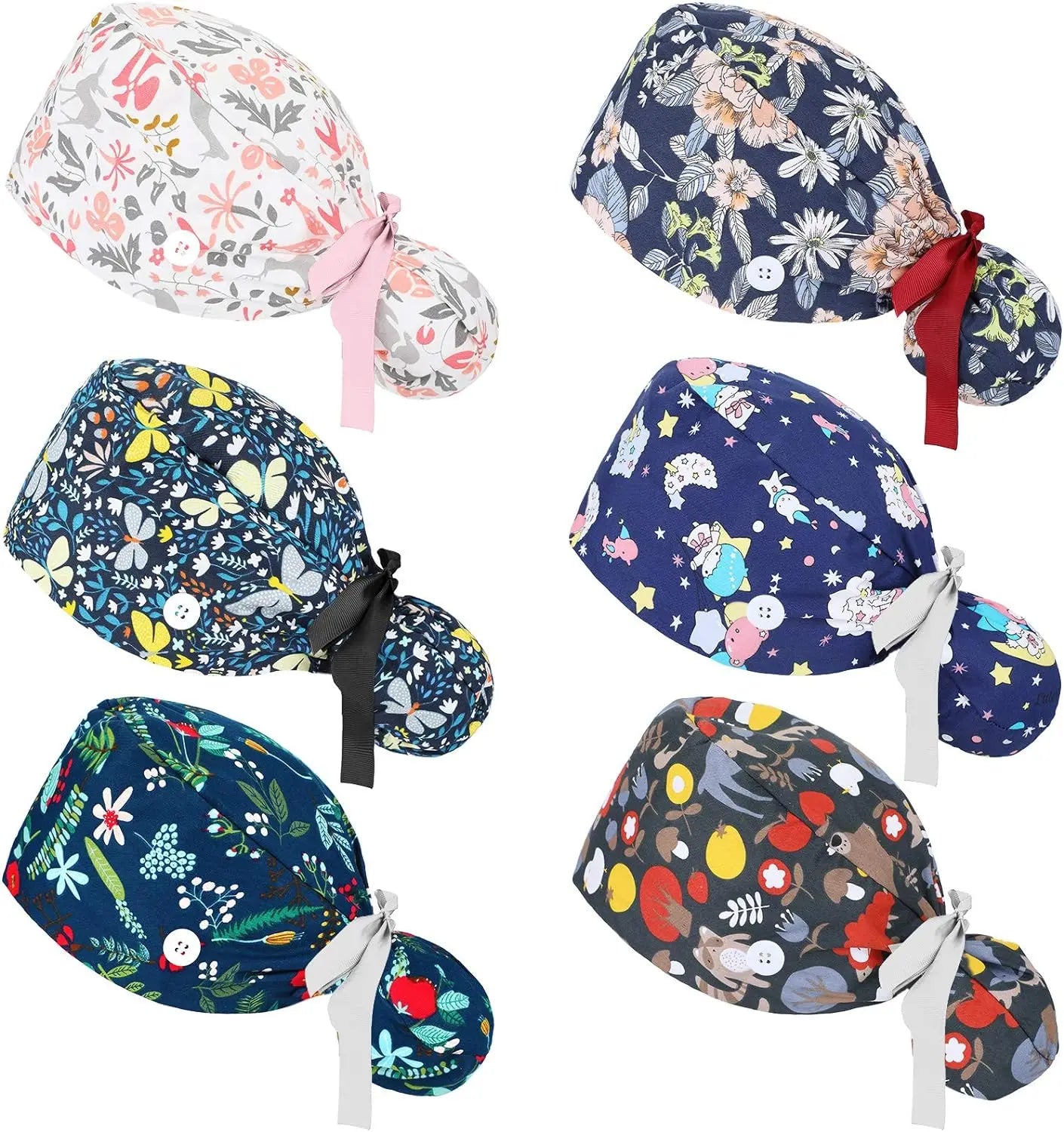 Adjustable Working Caps with Button & Sweatband Elastic Bandage Tie Back Hats for Women