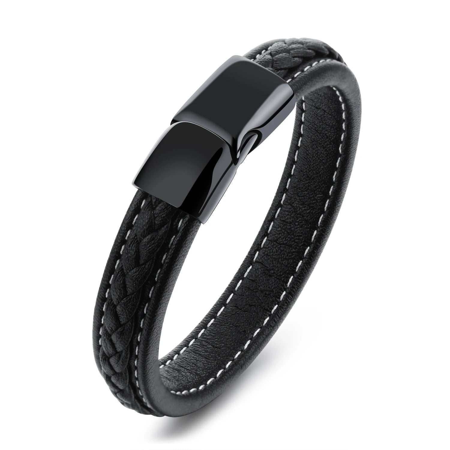 All-match Cowhide Leather Bracelet Fashion Simple  White Stitching Genuine Leather Plain Bracelets Bangle for Men