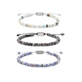 Fashion 4mm Natural Stone Bead Bracelet for Men Stainless Steel Engraved Logo Adjustable Cord Daily Wear Jewelry Gift