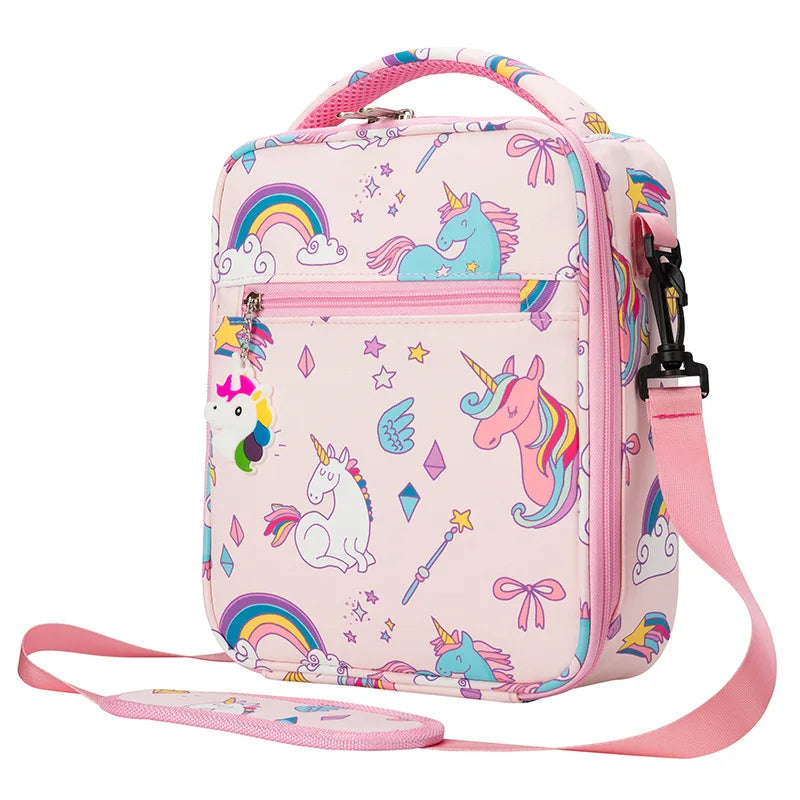 RTS Stock Cute Unicorn 300D Waterproof Insulated Student School Food Lunch Cooler Bag for Kids Everyday Meal Carry