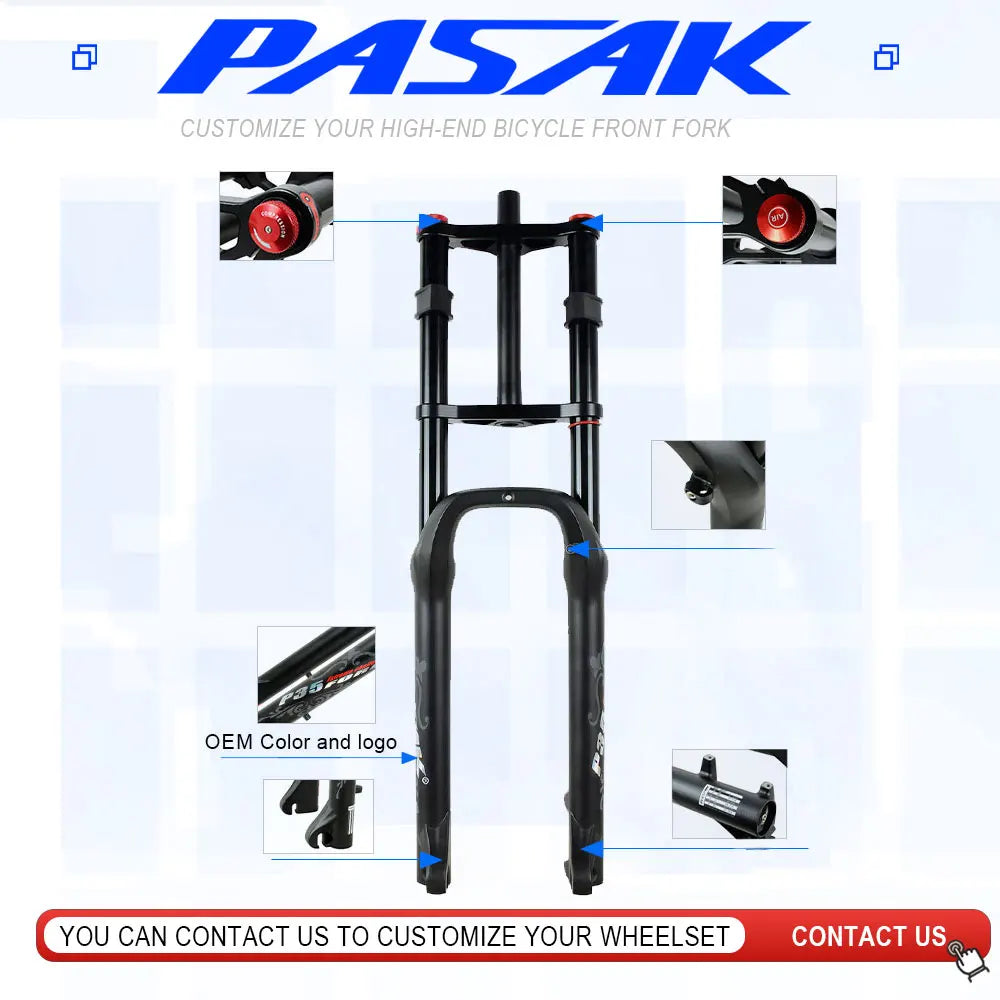 Double Shoulder Fat Bike Fork Fat Bicycle Bicycle 26" 4.0" air Forkes Snow MTB Moutain 26inch Bike Fork 135mm Magnesium Alloy