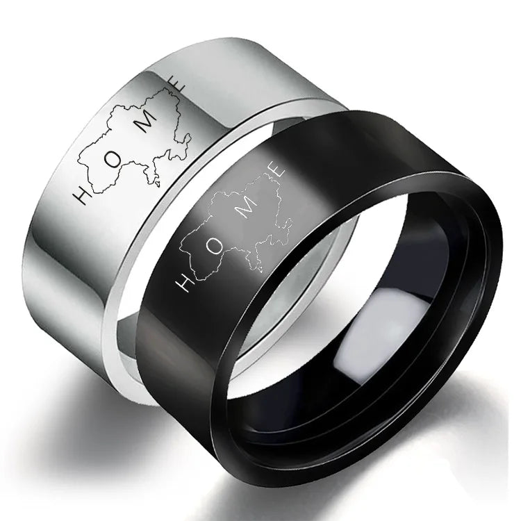 Anel Preto Stainless Steel Smooth Ukraine Map Ring Anillos De Oro Para Hombre Titanium Steel Fashion Engrave Letters Ring