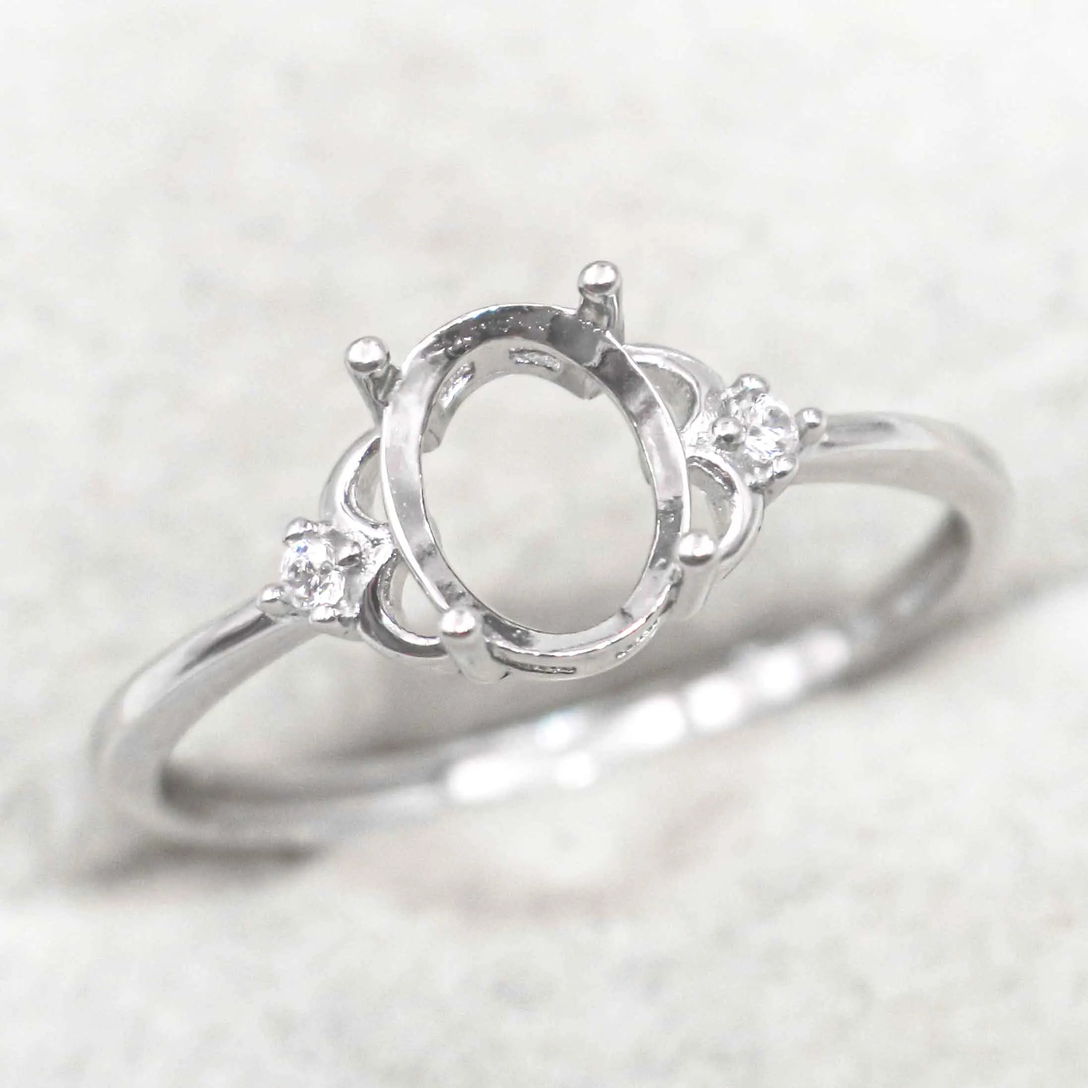 Sterling Silver 6*8mm Semi Mount Ring Empty Frame Blank Support Claw Setting S925 Base Holder Without Center Stone for DIY Inlay