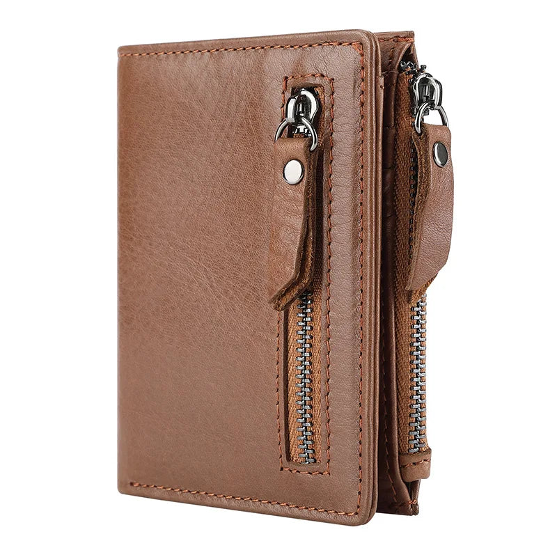 2023 RFID Secure Large Capacity Multi-card Leather Wallets for Men and Extract Card  Mens Genuine Leather Zipper Wallet