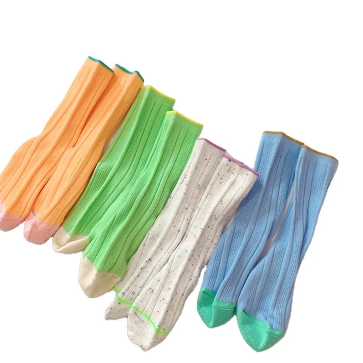 Bulk Low MOQ Wholesale Kids Socks 2023 Baby Boy Girl Cute Fashion Dress Socks Double Needle Knit Crew Custom Logo