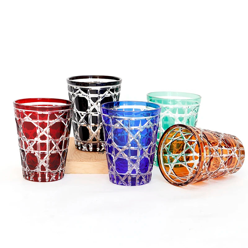 Multicolor in Stock Handmade Craft Cased Cocktail Glass Bohemian with Classic Diamond Carving Traditional with Gift Box