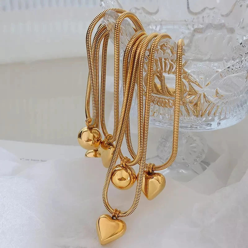 Super Popular Women Love Heart Ball Pendant Necklace Gold Plated Collarbone Chain Unisex