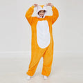 Flannel Fleece Thermal Lovely Machine Embroidery Fox Hooded One-Piece Pajamas Jumpsuit for Women