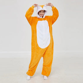 Flannel Fleece Thermal Lovely Machine Embroidery Fox Hooded One-Piece Pajamas Jumpsuit for Women