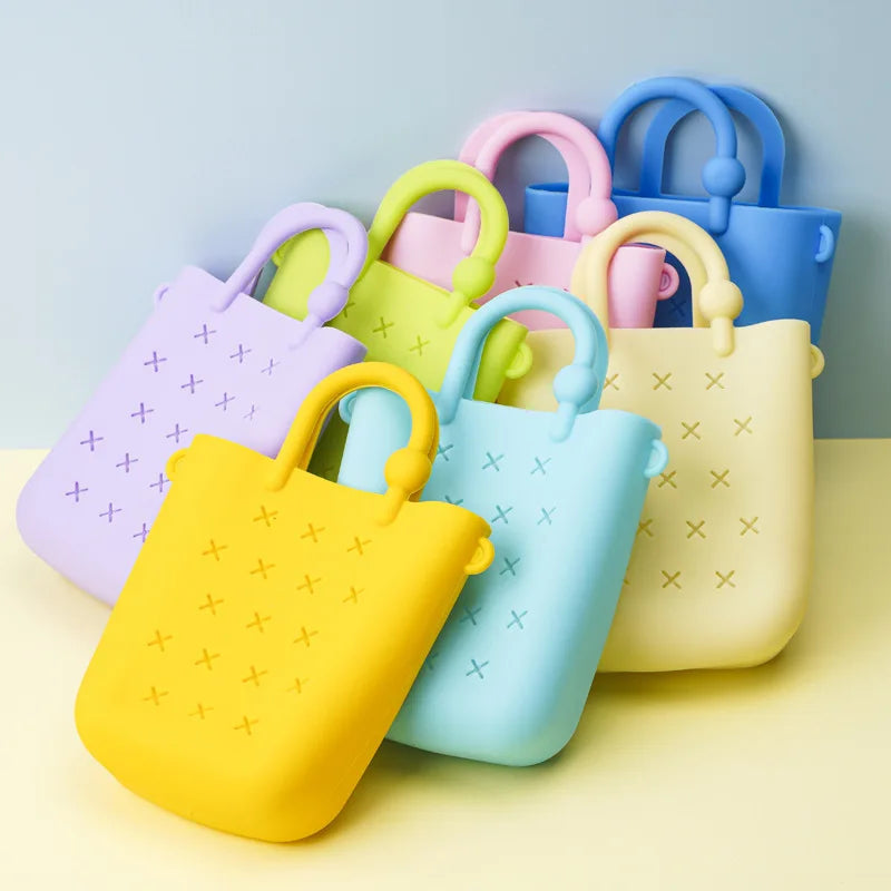 New Kids Candy Mini Cute Handbag Silicone Portable Cosmetic Bag With Hole DIY Charm Summer Beach Jelly Bag