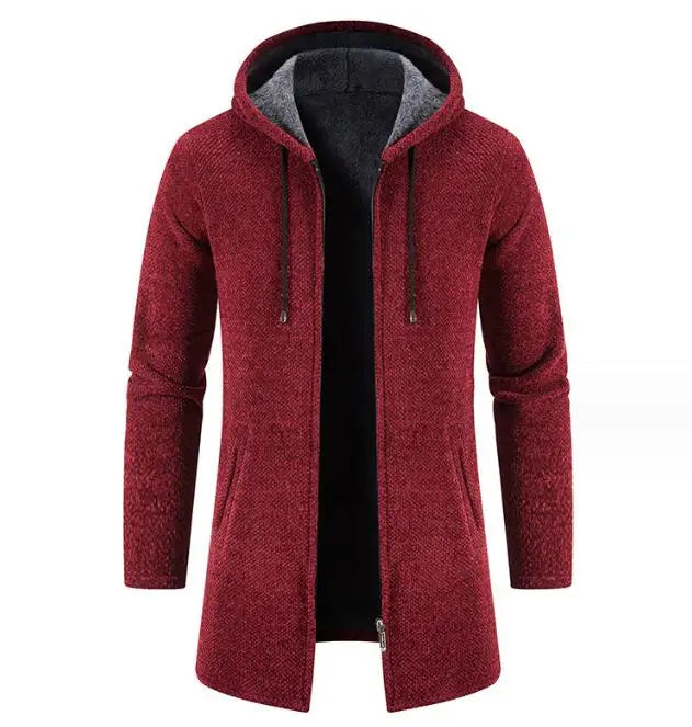 Wholesale Men's Cardigan Sweater Knitting Winter Full Zipper Long Sleeve Thick Cardigan Long Coat Solid Color Warm Jacket