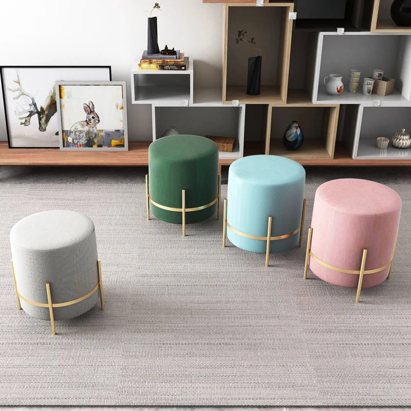 Ottoman Bench Modern Style Velvet Home bar Stool Living Room Round Foot Stools