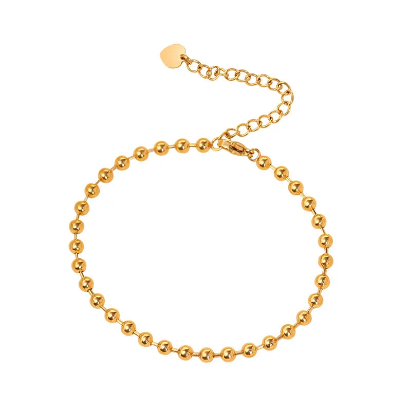 Hot Selling Fashion New Ins Style Minimalist 18K Gold Plated Stainless Steel Ball Bean Bracelet Women's Non-fading Bead
