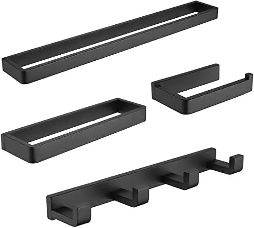Matte Black Stainless Steel Modern Eco-Friendly Six-Piece Bathroom Hardware Wall Mounted Towel Holder Set