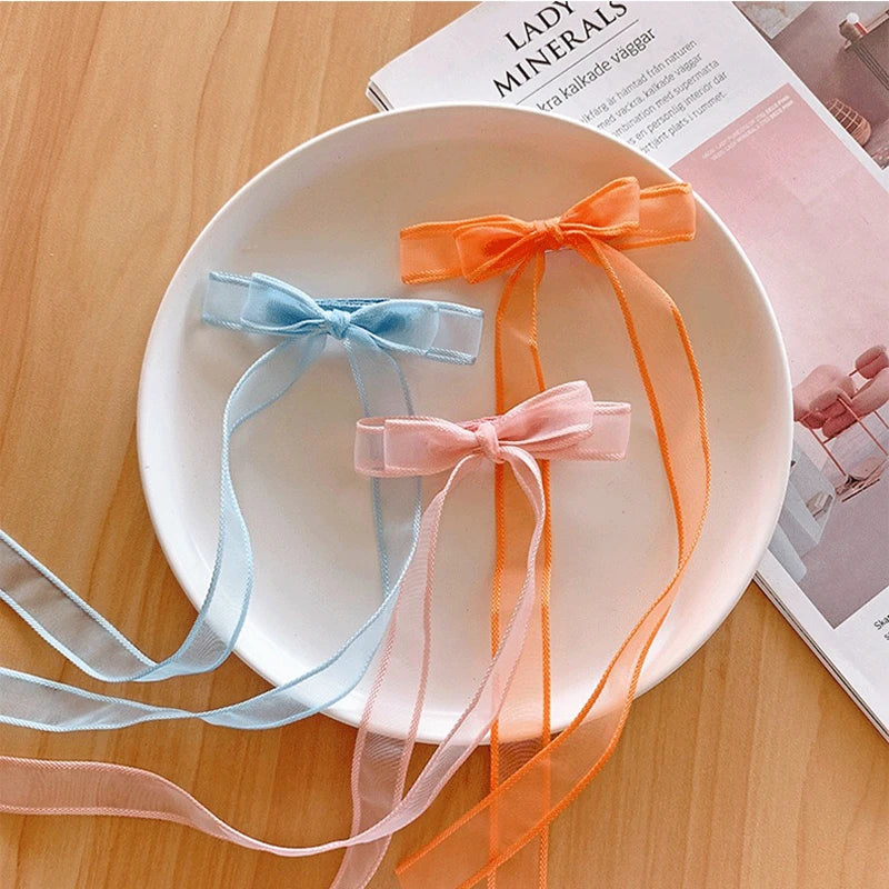 MIO Bow Knot Hair Clip Ribbon Hairpins Colorful Satin Fashion Hair Clips Tassel for Girls Women Daily Use