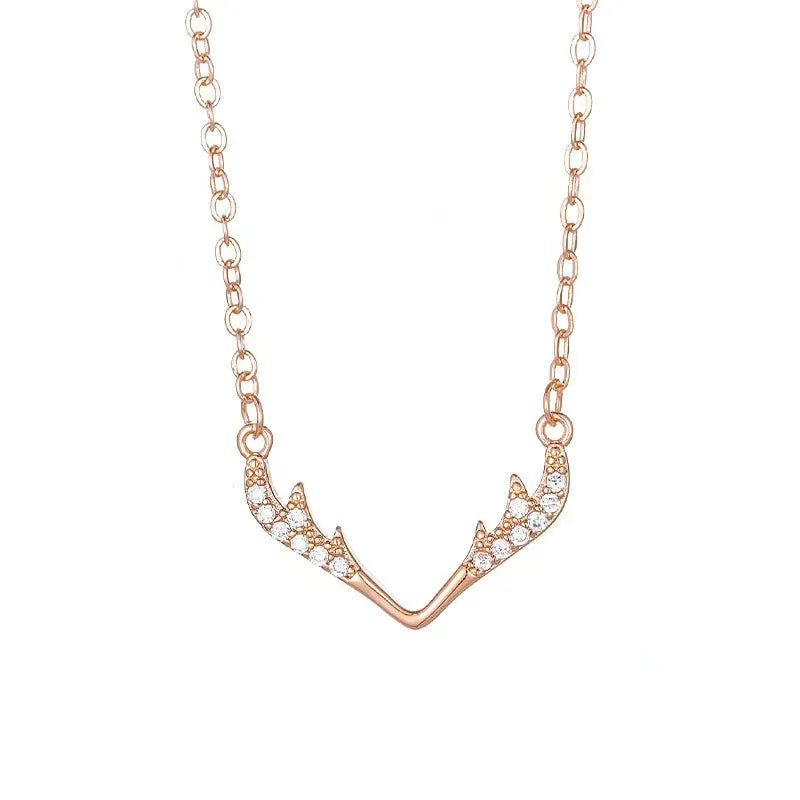 Rainbowking 925 Sterling Silver a Deer Have You Simple Necklace Europe and America Elk Antlers Collarbone Necklace Women's Gift