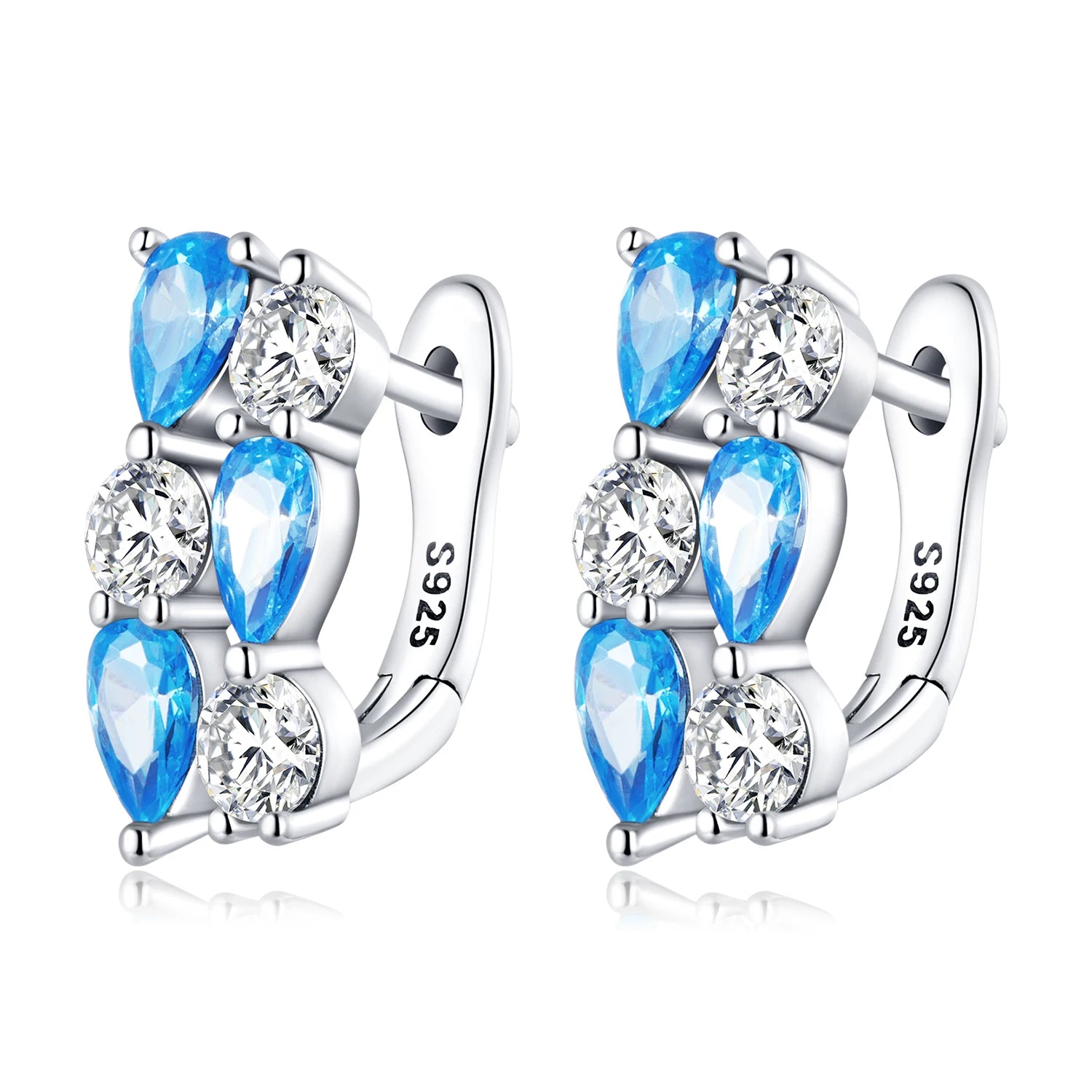 925 Sterling Silver Sparkling Blue Zircon Ear Buckles for Women Luxury Earrings Fine Jewelry Anniversary Gift