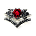 Gothic Purple Crystal Stone Rings Inlaid Black Zircon Moon Shaped Red Amethyst Lord of the Rings for Women Girls Gift
