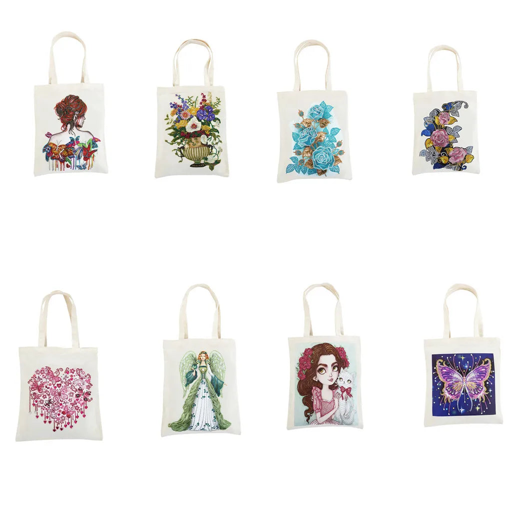 Diamond Painting Reusable Shopping Bag Dot Drill Canvas Bag Cross Stitch Embroidery Crystal Shaped Diamond DIY Handmade Crafts
