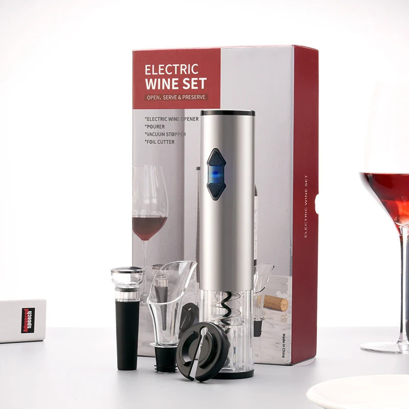 Design 4 in 1 Wine Bottle Opener Wholesale Electronic Wine Opener Set Gift Box with Foil Cutter