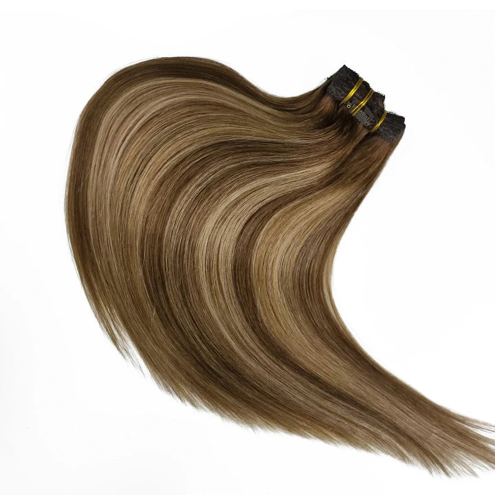 Factory Wholesale Price Raw Virgin Double Drawn Human Hair Clips in Hair Extension Balayage Color Brazilian Remy Hair ALL Colors