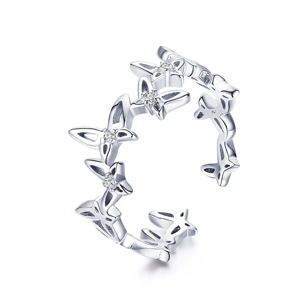 Women's Luxury 925 Sterling Silver Dancing Butterfly Open Size Finger Rings Fashionable Stackable Fine Jewelry-BSR027