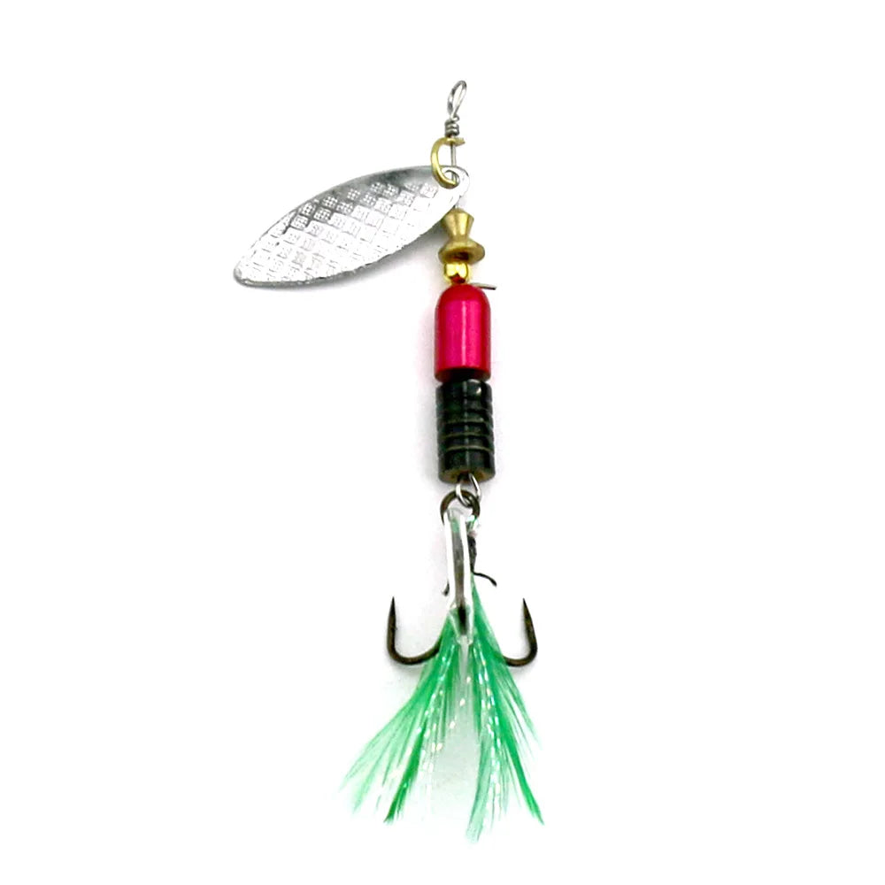 Wholesale SP162 8cm 10g Metal Spinner Baits Spoon Fishing Lures with Feather Hook