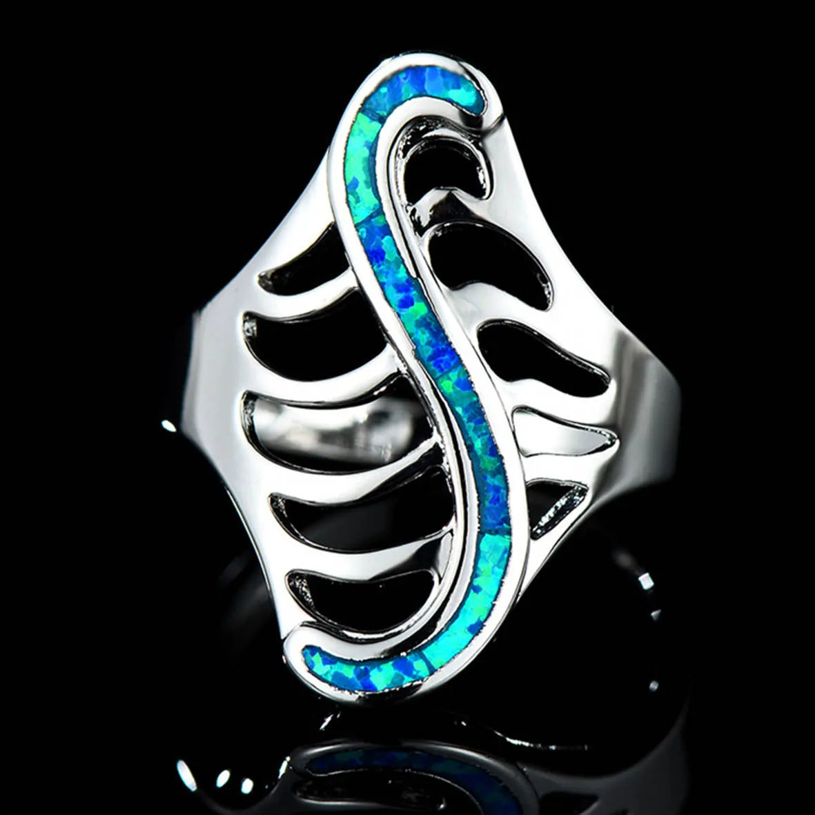 Australian Blue Fire Opal Engagement Ring Solid 925 Sterling Silver Opal Inlay Jewelry Wholesale