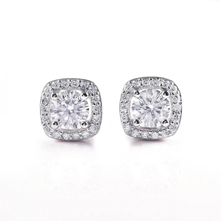 High Quality 18K White Gold Plated Moissanite 925 Sterling Silver Stud Earrings for Women