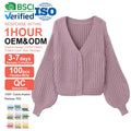 Winter Women's Casual Crew Neck Regular Sleeve Loose 100% Cotton Free Size Anti-Wrinkle & Breathable Cardigan Knitwear