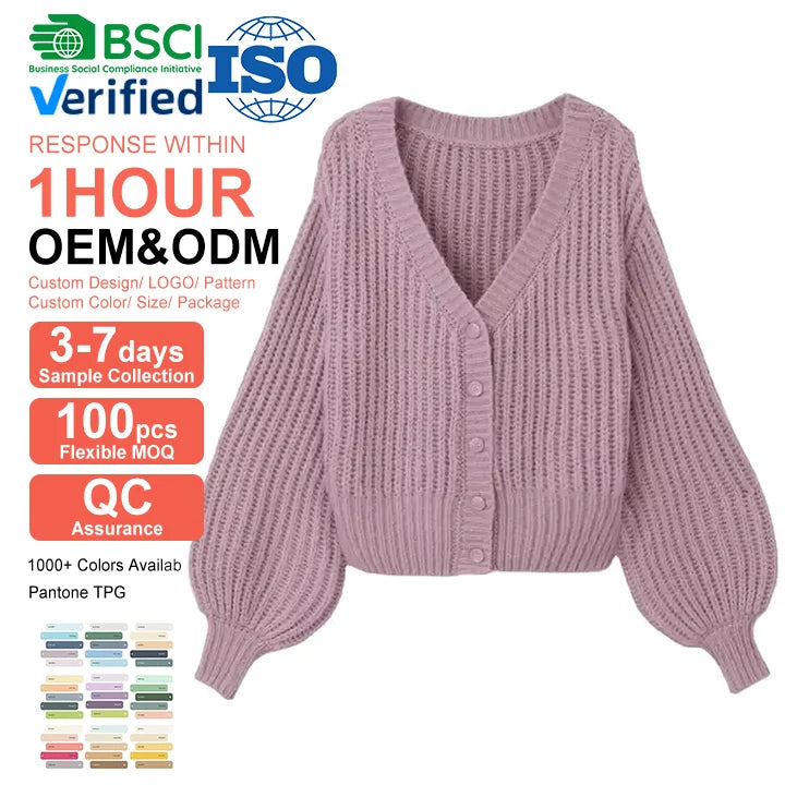 Winter Women's Casual Crew Neck Regular Sleeve Loose 100% Cotton Free Size Anti-Wrinkle & Breathable Cardigan Knitwear