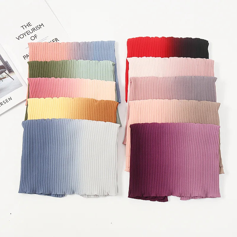 Newest Hot Muslim Pleated Chiffon Shawl Two-tone Printing Scarf Female Plain Chiffon Scarf Women Hijab Scarf