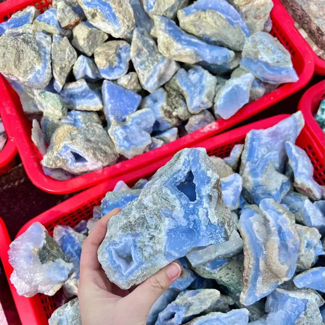 Bulk Wholesale Natural Blue Grain Chalcedony Crystal Specimen Raw Rough Quartz Blue Crystal Tumbled Stones
