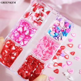Valentine's Day Red Love Heart Polymer Clay Flakes for Nail Charms DIY Valentine Lollipop Nail Decoration Sticker Deca;
