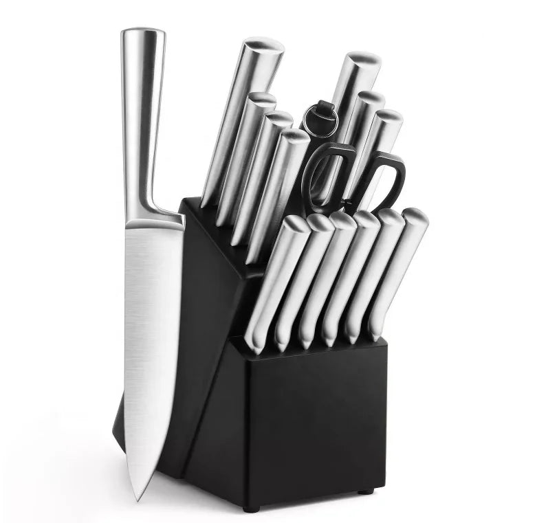 Professional 16 Piece Hollow Handle Kitchen Cutting Stainless Steel Knife Set With Block and Sharpener